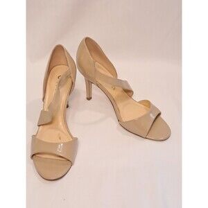 Unisa Beige/Nude Patent Pumps 3.25" Stiletto Heel Asymmetric Strap Size 6.5M